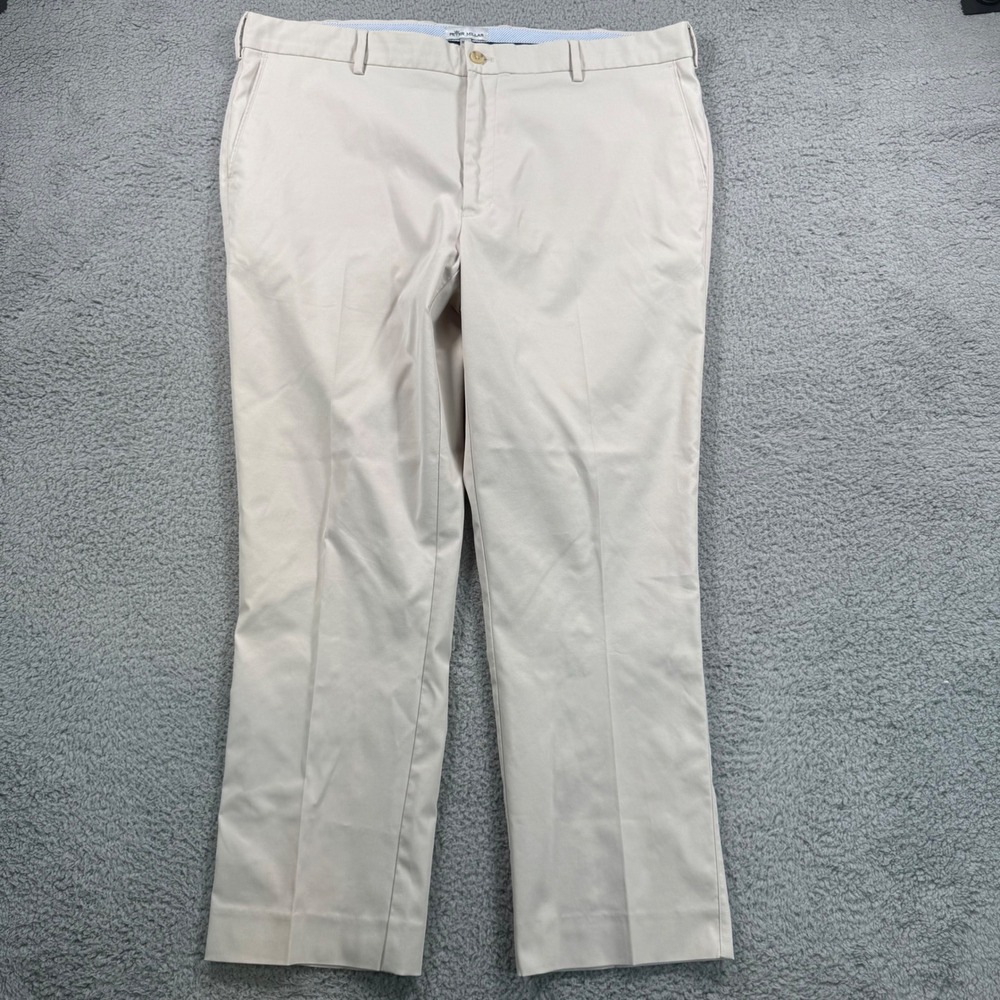 Peter Millar Pants Mens 38x27 Beige Polyester Dress Flat Front Casual‎ Chinos